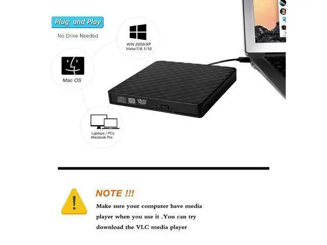 Alt view image 12 of 14 - External DVD Drive, USB 3.0 External DVD Drive Portable External Optical Drive CD DVD RW ROM Player