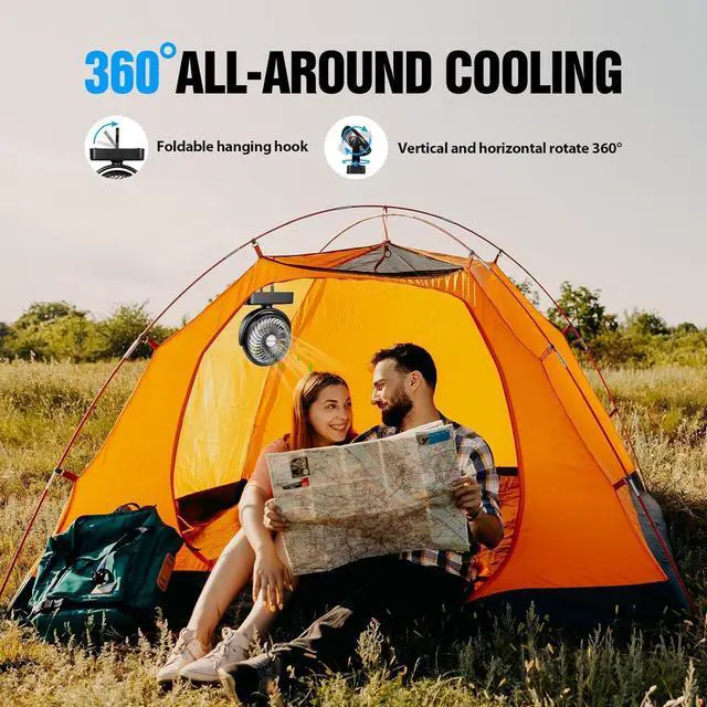 Alt view image 12 of 14 - Portable Camping Fan with LED Lantern- 40H Work Time Rechargeable Battery Operated Fan with Hanging Hook for Tent Car RV Hurricane Emergency Outages Survival Kit