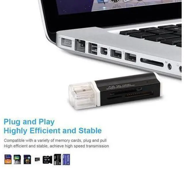Alt view image 11 of 14 - Micro USB Card Reader USB2.0 Mini Multi In One Memory Card Reader Support TF Card Recorder Phone Storage Card Rotatable Card Reader Black
