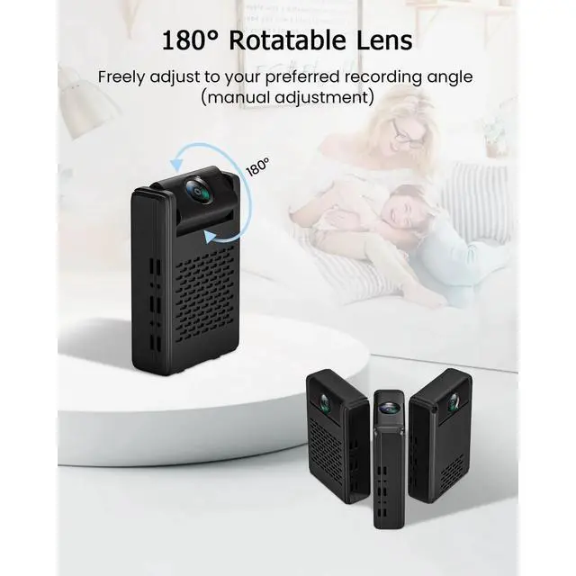 Alt view image 9 of 14 - Spy Camera , Hidden Camera Mini Security Camera, Nanny Cam with 180°Rotating Lens, 4K WiFi Wireless Surveillance, Motion Detection, Auto Night Vision