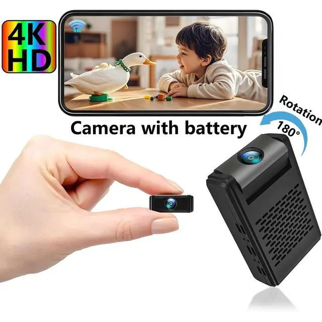 Alt view image 8 of 14 - Spy Camera , Hidden Camera Mini Security Camera, Nanny Cam with 180°Rotating Lens, 4K WiFi Wireless Surveillance, Motion Detection, Auto Night Vision