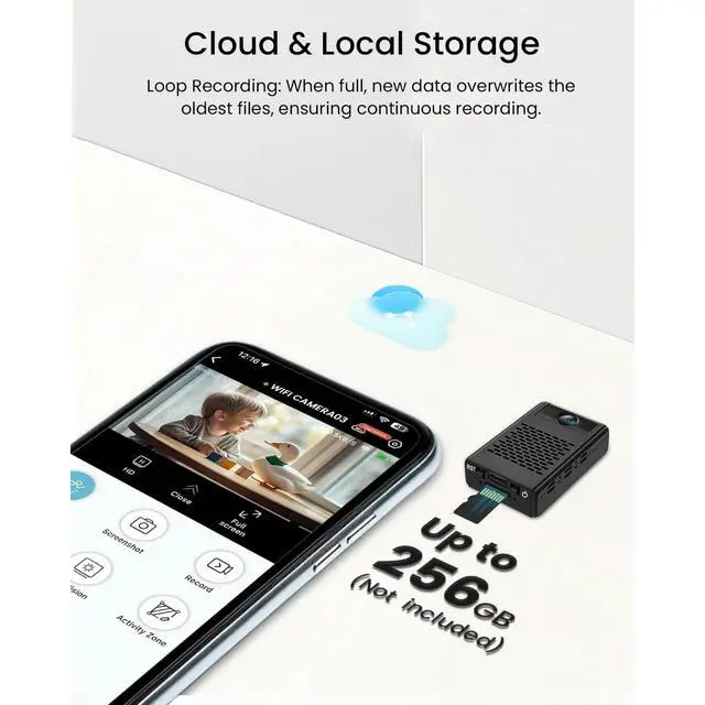 Alt view image 14 of 14 - Spy Camera , Hidden Camera Mini Security Camera, Nanny Cam with 180°Rotating Lens, 4K WiFi Wireless Surveillance, Motion Detection, Auto Night Vision
