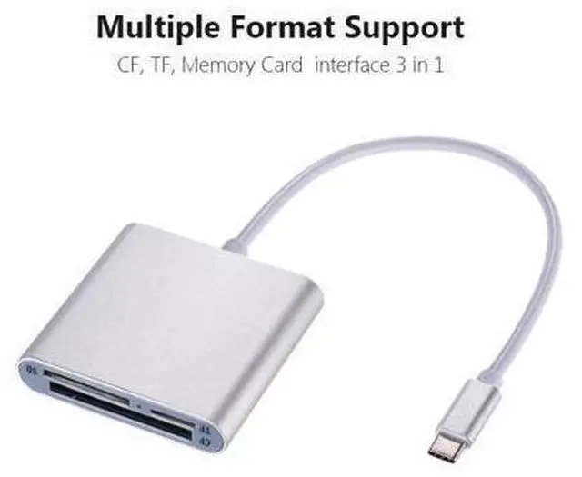 Alt view image 6 of 10 - Type-C Card Reader USB 3.0 Card Reader 3-in-1 TF/SD/CF Card Reader Aluminum Alloy Card Reader Silver
