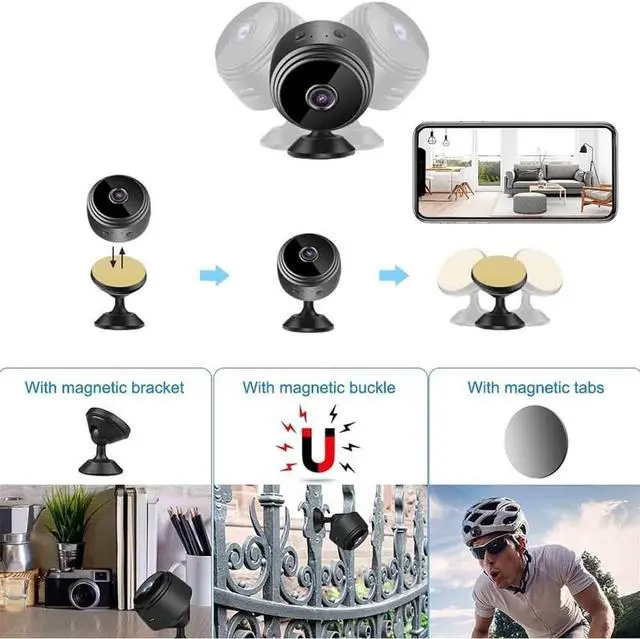 Alt view image 9 of 14 - Vista Focus Magnetic Mini Security Camera, 2024 New Vistafocus Security Camera 360, Mini Camera Wireless WiFi, Mini 1080p HD Wireless Magnetic Security Camera (4pcs)