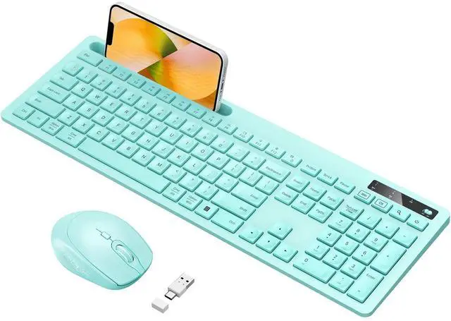 Alt view image 6 of 10 - Vivefox Teal Wireless Keyboard with Phone Holder USB A & Type C Receiver Mint Keyboard and Mouse Compatible for Windows, Mac, MacBook/Air/Pro Computer, Green