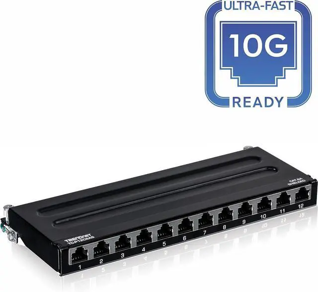 Alt view image 11 of 14 - TRENDnet 12-Port Cat6A Shielded Patch Panel, 10G Ready, Cat5e,Cat6,Cat6A Compatible, Metal Housing, Color-Coded Labeling for T568A and T568B Wiring,Cable Management,Wall Mountable, Black,TC-P12C6AS