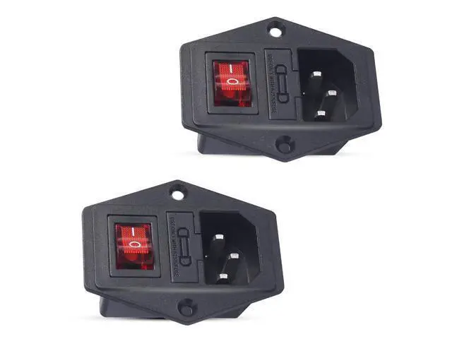 Alt view image 8 of 14 - 10A 250V Rocker Switch Power Socket Inlet Module Plug 10A Fuse with Indicator Light 3 Pin IEC320 C14 for Household Appliances or DIY Device(2-Pack)
