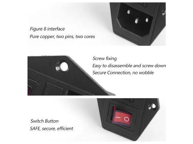 Alt view image 10 of 14 - 10A 250V Rocker Switch Power Socket Inlet Module Plug 10A Fuse with Indicator Light 3 Pin IEC320 C14 for Household Appliances or DIY Device(2-Pack)