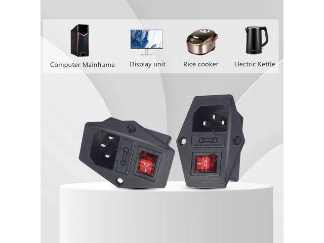 Alt view image 13 of 14 - 10A 250V Rocker Switch Power Socket Inlet Module Plug 10A Fuse with Indicator Light 3 Pin IEC320 C14 for Household Appliances or DIY Device(2-Pack)