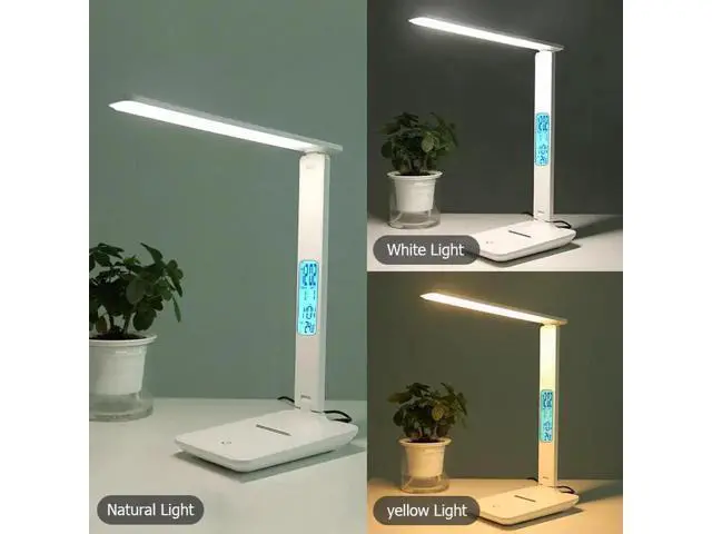 Alt view image 8 of 10 - Modern Business Led Office Desk Lamp Touch Dimmable Foldable With Calendar Temperature Alarm Clock table Reading Light