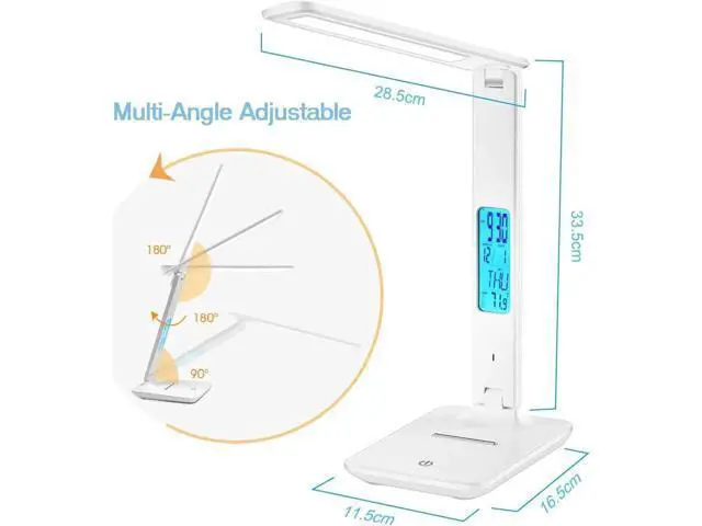 Alt view image 9 of 10 - Modern Business Led Office Desk Lamp Touch Dimmable Foldable With Calendar Temperature Alarm Clock table Reading Light