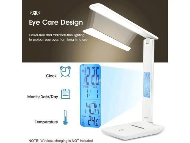 Alt view image 10 of 10 - Modern Business Led Office Desk Lamp Touch Dimmable Foldable With Calendar Temperature Alarm Clock table Reading Light