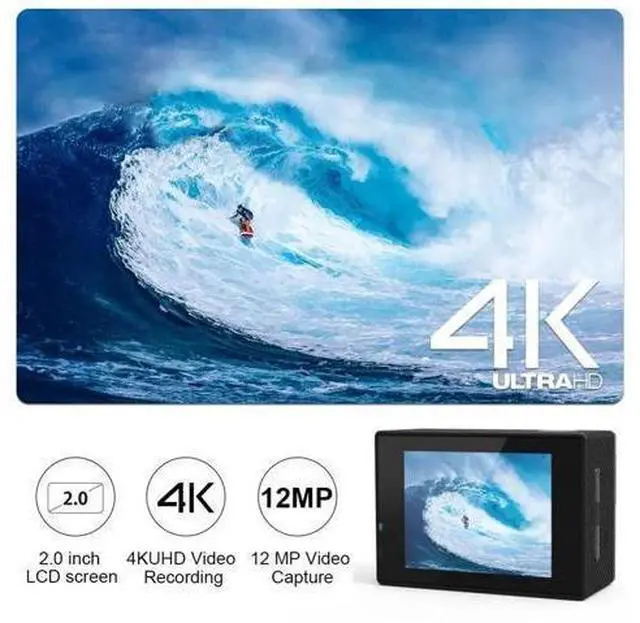 Alt view image 7 of 10 - 4K Ultra HD WiFi Action Camera 4K 2.0" 170D 12MP Go Waterproof Pro Sport Camera 30m Underwater Helmet Video Recording Camera