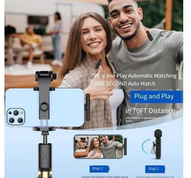 Alt view image 6 of 8 - Mobile phone live broadcast microphone for outdoor interviews, noise reduction microphone cable, charging case, wireless collar microphone