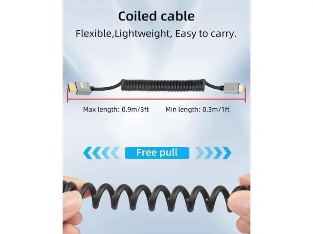 Alt view image 9 of 14 - Vszerda 4K Mini HDMI to HMDI Cable 2.2FT, Coiled HDMI to Mini HDMI Cable, Short HDMI Cable 2.0 4K@120Hz 18Gbps for Camera/Camcorder/HDTV/Tablet