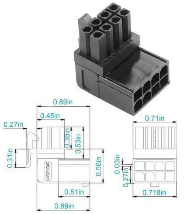 Alt view image 10 of 10 - Vszerda ATX 8-pin Female to 8-pin Male 90-Degree Angle Connector Type A, Desktop PC GPU Graphics Card Power Connector Upward Conversion (Pack of 2)