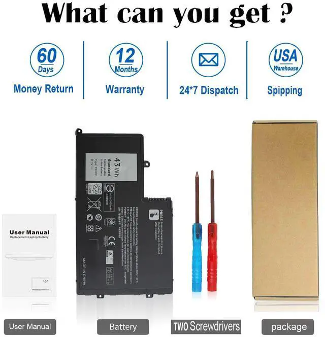 Alt view image 10 of 10 - 43WH TRHFF P39F P49G Notebook Battery for Dell Inspiron 15 5000 Series 15-5547 5547 5548 5545 5542 N5547 N5447 5447 5445 5448 i5547-3750sLV Latitude 14-3450 15-3550 0PD19 1V2F6 DL011307-PRR13G01 P51G