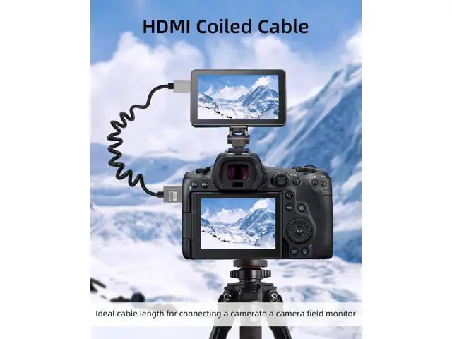 Alt view image 12 of 14 - Vszerda 4K Mini HDMI to HMDI Cable 2.2FT, Coiled HDMI to Mini HDMI Cable, Short HDMI Cable 2.0 4K@120Hz 18Gbps for Camera/Camcorder/HDTV/Tablet