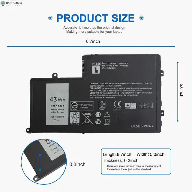 Alt view image 9 of 10 - 43WH TRHFF P39F P49G Notebook Battery for Dell Inspiron 15 5000 Series 15-5547 5547 5548 5545 5542 N5547 N5447 5447 5445 5448 i5547-3750sLV Latitude 14-3450 15-3550 0PD19 1V2F6 DL011307-PRR13G01 P51G