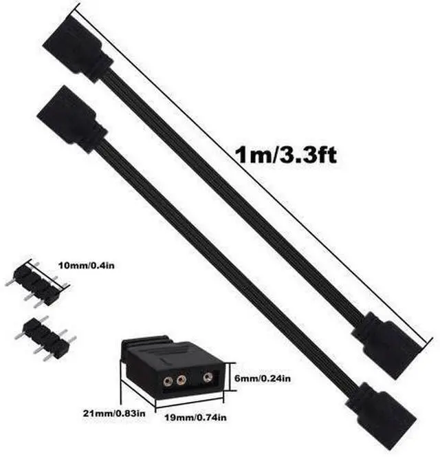 Alt view image 9 of 14 - Vszerda ARGB Extension Cable 5V 3 Pin Addressable RGB Connector Adapter Extension Cable Synchronous Cord Wire for ARGB LED Fans-1M/3.3FT-2Pcs