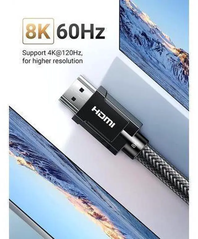 Alt view image 9 of 14 - UGREEN 8K HDMI 2.1 Certified Cable 48Gbps Ultra High Speed 4K 120Hz HDMI Cable Durable Nylon Braided HDMI Cord Support Dynamic HDR eARC Compatible for PS5 Xbox One Nintendo Switch TV Roku 16 FT