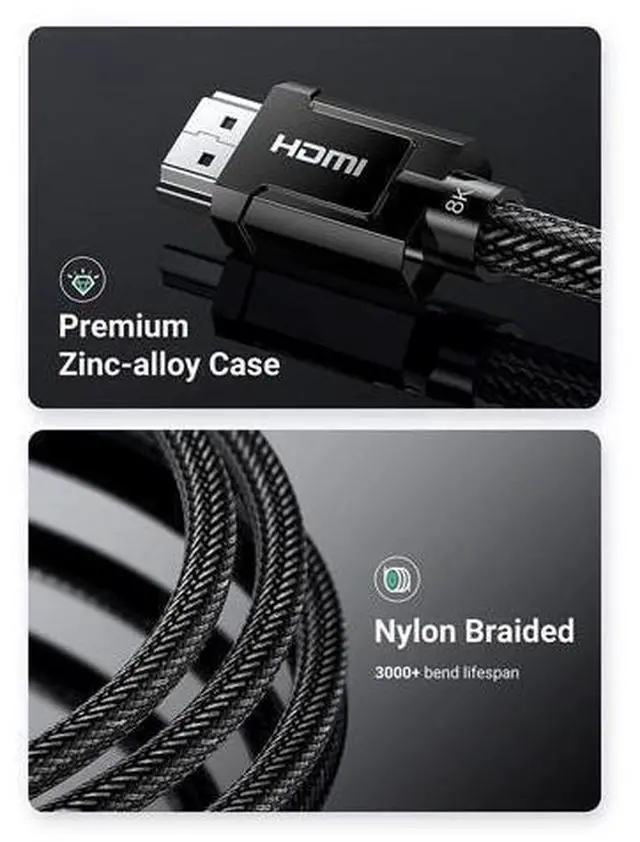 Alt view image 13 of 14 - UGREEN 8K HDMI 2.1 Certified Cable 48Gbps Ultra High Speed 4K 120Hz HDMI Cable Durable Nylon Braided HDMI Cord Support Dynamic HDR eARC Compatible for PS5 Xbox One Nintendo Switch TV Roku 16 FT
