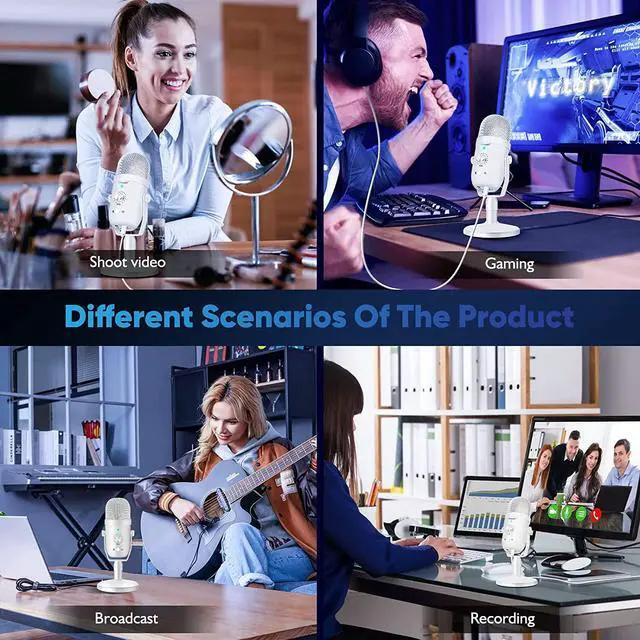 Alt view image 7 of 8 - Podcast Microphone for Phone, Professional Metal USB Microphone for PC/Pad/PS4/i*O*S/Android,Computer Mic with Noise Cancelling,Asmr Microphone Plug&Play for Streaming,Podcast,Gaming,TikTok