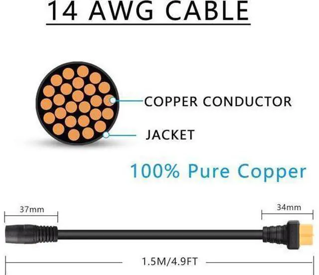 Alt view image 11 of 14 - DC 8mm to XT60 Power Cable 14AWG DC 8mm Female to XT60 Female Adapter Cable for Solar Panel Portable Power Station Solar Generator(1.5M/4.9Ft)