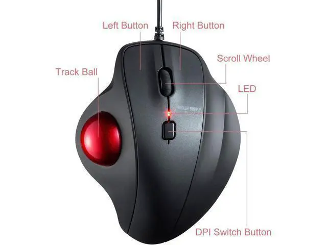 Alt view image 9 of 14 - SANWA Wired Ergonomic Trackball Mouse, Optical Vertical Rollerball Mice, Silent Buttons, 34mm Trackball, 600/800/1200/1600 Adjustable DPI, Compatible with MacBook, Laptop, Computer, Windows, macOS