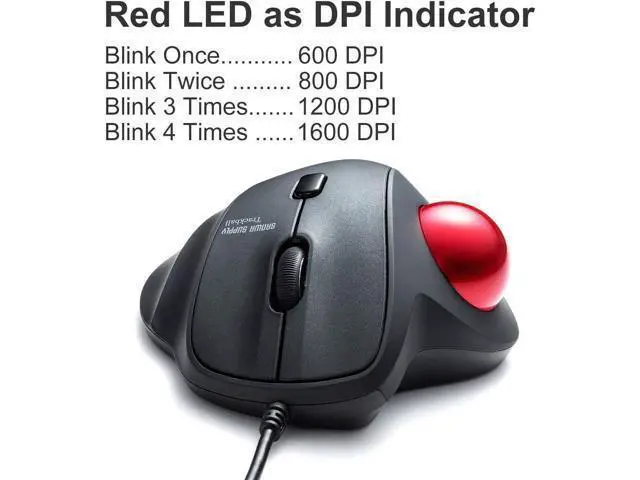 Alt view image 10 of 14 - SANWA Wired Ergonomic Trackball Mouse, Optical Vertical Rollerball Mice, Silent Buttons, 34mm Trackball, 600/800/1200/1600 Adjustable DPI, Compatible with MacBook, Laptop, Computer, Windows, macOS