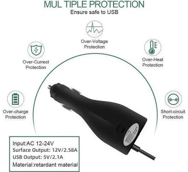 Alt view image 11 of 14 - Surface Car Charger with USB Charging Port, Total 42W 12V 2.58A Power Supply, Compatible for Microsoft Surface Pro7 + Plus Pro6 Pro5~3 Surface Go 1/2 Laptop 1/2/3 Surface Book