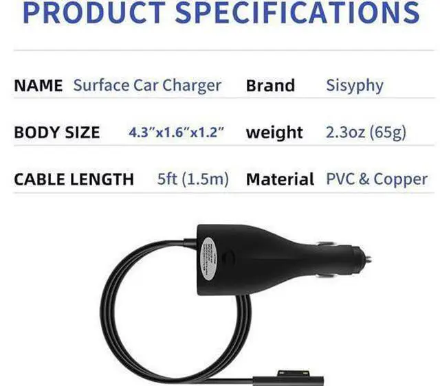 Alt view image 14 of 14 - Surface Car Charger with USB Charging Port, Total 42W 12V 2.58A Power Supply, Compatible for Microsoft Surface Pro7 + Plus Pro6 Pro5~3 Surface Go 1/2 Laptop 1/2/3 Surface Book
