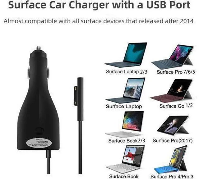 Alt view image 9 of 14 - Surface Car Charger with USB Charging Port, Total 42W 12V 2.58A Power Supply, Compatible for Microsoft Surface Pro7 + Plus Pro6 Pro5~3 Surface Go 1/2 Laptop 1/2/3 Surface Book