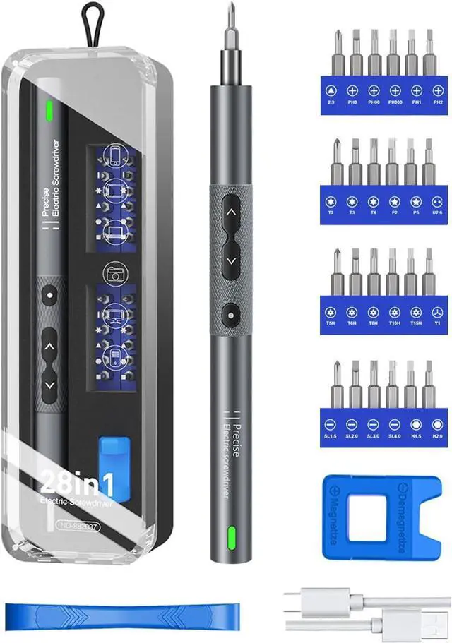 Alt view image 8 of 14 - Kingsdun Precision Electric Screwdriver, Power Screwdriver Set with Magnetic Bits, Rechargeable Repair Tool Kit for Camera Conputers Laptops Toys (28 - Silver)