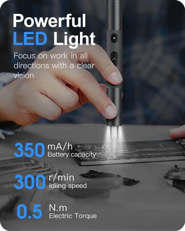 Alt view image 10 of 14 - Kingsdun Precision Electric Screwdriver, Power Screwdriver Set with Magnetic Bits, Rechargeable Repair Tool Kit for Camera Conputers Laptops Toys (28 - Silver)