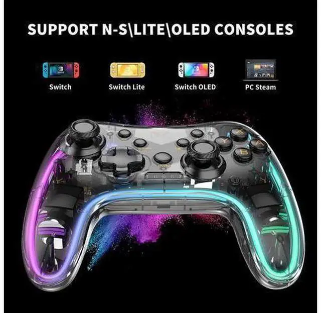 Alt view image 12 of 14 - Switch Controller,Wireless Switch Pro Controller Compatible with Nintendo Switch/Switch lite/Switch OLED,Pro Controller Switch Support Turbo,Wake-up Function and Adjustable LED(White)
