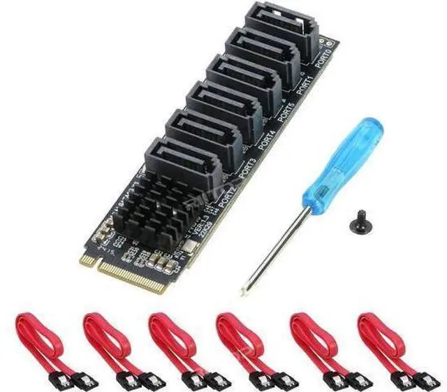 Alt view image 8 of 14 - M.2 NVMe to SATA 3.0 Adapter Card, M.2 M EKY PCIE3.0 to SATA 6 Port Adapter Card, ASM1166 6Gbps , Come with 6x SATA3.0 Cable