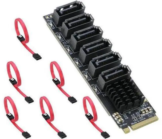 Alt view image 14 of 14 - M.2 NVMe to SATA 3.0 Adapter Card, M.2 M EKY PCIE3.0 to SATA 6 Port Adapter Card, ASM1166 6Gbps , Come with 6x SATA3.0 Cable