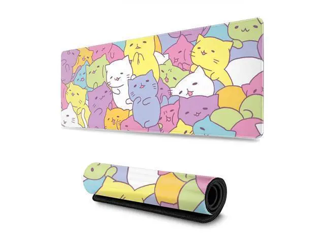 Alt view image 8 of 14 - Kawaii Cats Gaming Mouse Pad XL Extended Large Mouse Mat Desk Pad Stitched Edges Mousepad Long Non-Slip Rubber Base Mice Pad 31.5 X 11.8 Inch