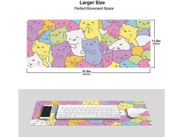 Alt view image 9 of 14 - Kawaii Cats Gaming Mouse Pad XL Extended Large Mouse Mat Desk Pad Stitched Edges Mousepad Long Non-Slip Rubber Base Mice Pad 31.5 X 11.8 Inch