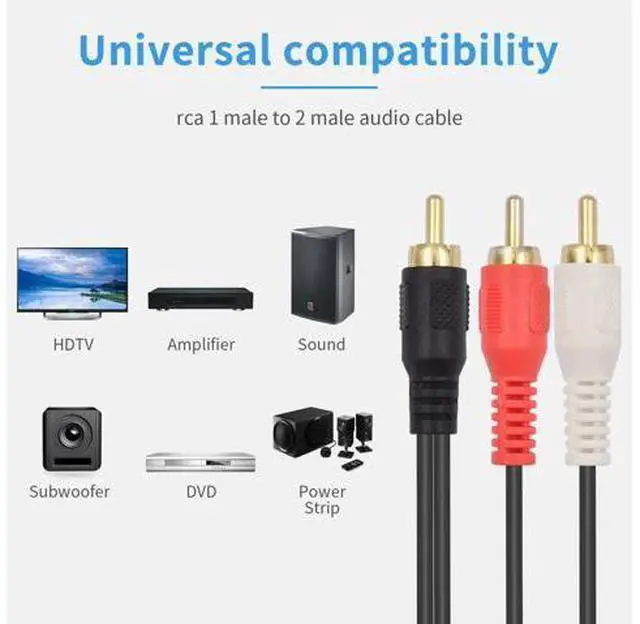 Alt view image 10 of 14 - Vszerda RCA Splitter - Male to Male Cable, Y Splitter 1 to 2 RCA Male Stereo Audio Subwoofer Cable - 25cm/10inch