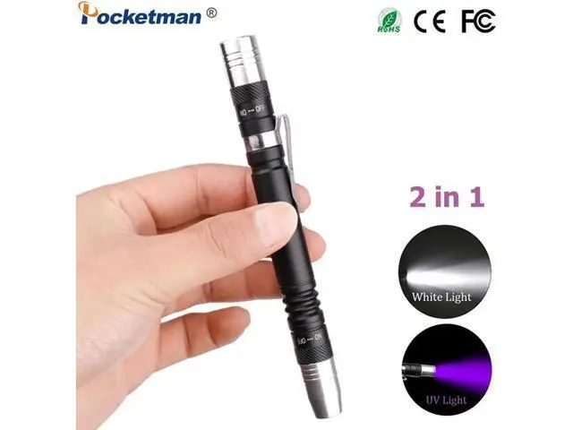 Alt view image 7 of 10 - 2 in 1 Mini UV LED Flashlight Pen Flashlight Multifunctional 395nm Ultra Violet Flashlight Purple White Light Torch