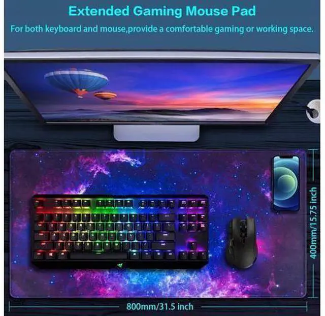 Alt view image 9 of 14 - Gaming Mouse Pad 31.5x15.7inch Large Extended Mousepad Big Computer Desk Mat for Keyboard and Mouse Full Desk Mouse Mat with Non-Slip & Rubber Base