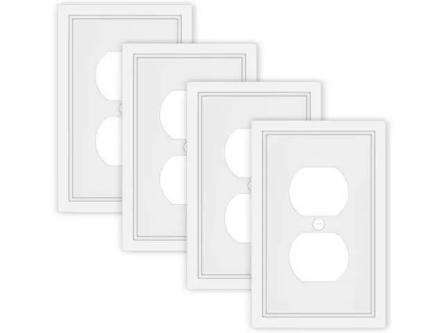 Alt view image 7 of 12 - White Decorative Outlet Cover Wall Plates Classic Switch Plates and Outlet Covers Natural Bamboo Fiber Wall Plates for Electrical Outlets Duplex Receptacle Cover - 4 Pack