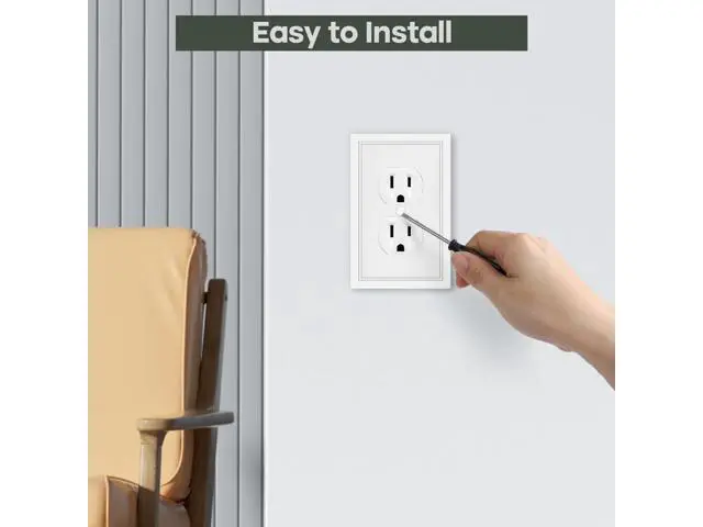 Alt view image 12 of 12 - White Decorative Outlet Cover Wall Plates Classic Switch Plates and Outlet Covers Natural Bamboo Fiber Wall Plates for Electrical Outlets Duplex Receptacle Cover - 4 Pack