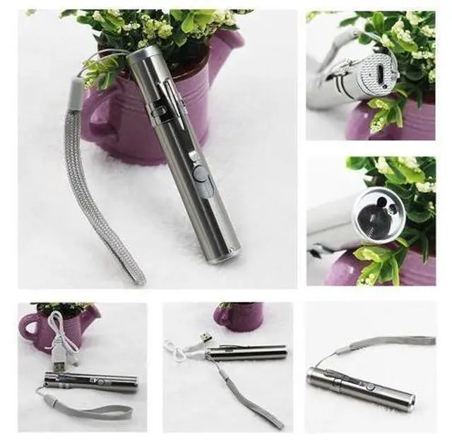 Alt view image 10 of 10 - 3 In 1 Laser Pointer LED Flashlight For Cats Pet Training Tool USB Rechargeable UV Flashlamp LED Flash Light Mini Lanterna Lamp