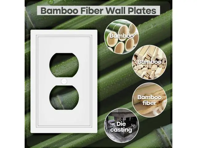 Alt view image 10 of 12 - White Decorative Outlet Cover Wall Plates Classic Switch Plates and Outlet Covers Natural Bamboo Fiber Wall Plates for Electrical Outlets Duplex Receptacle Cover - 4 Pack