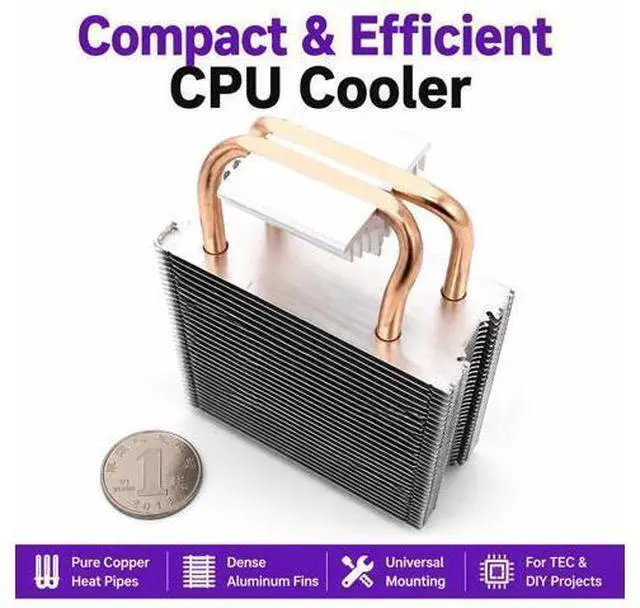 Alt view image 9 of 12 - Copper Heat Pipe Heatsink for TEC Peltier Cooler Mini CPU Radiator for DIY Semiconductor Cooling