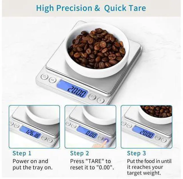 Alt view image 10 of 12 - Toprime Digital Gram Scale 500g 0.01g Food Scale High Precision Kitchen Scale Multifunctional Stainless Steel Pocket Scale with Back-Lit LCD Display Tare PCS Features Silver