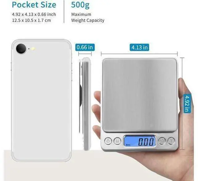 Alt view image 8 of 12 - Toprime Digital Gram Scale 500g 0.01g Food Scale High Precision Kitchen Scale Multifunctional Stainless Steel Pocket Scale with Back-Lit LCD Display Tare PCS Features Silver